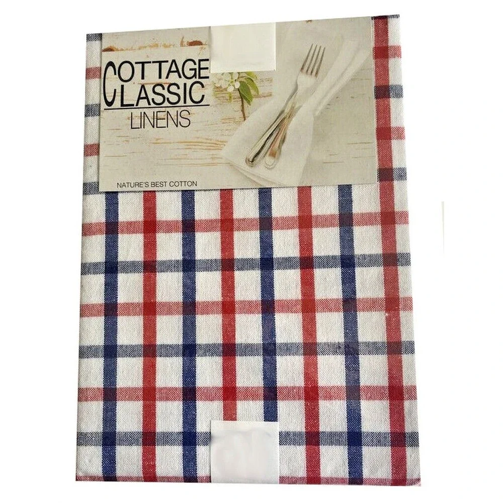 Patriotic Plaid Fabric Tablecloth 4th of July Red White Blue 60x84